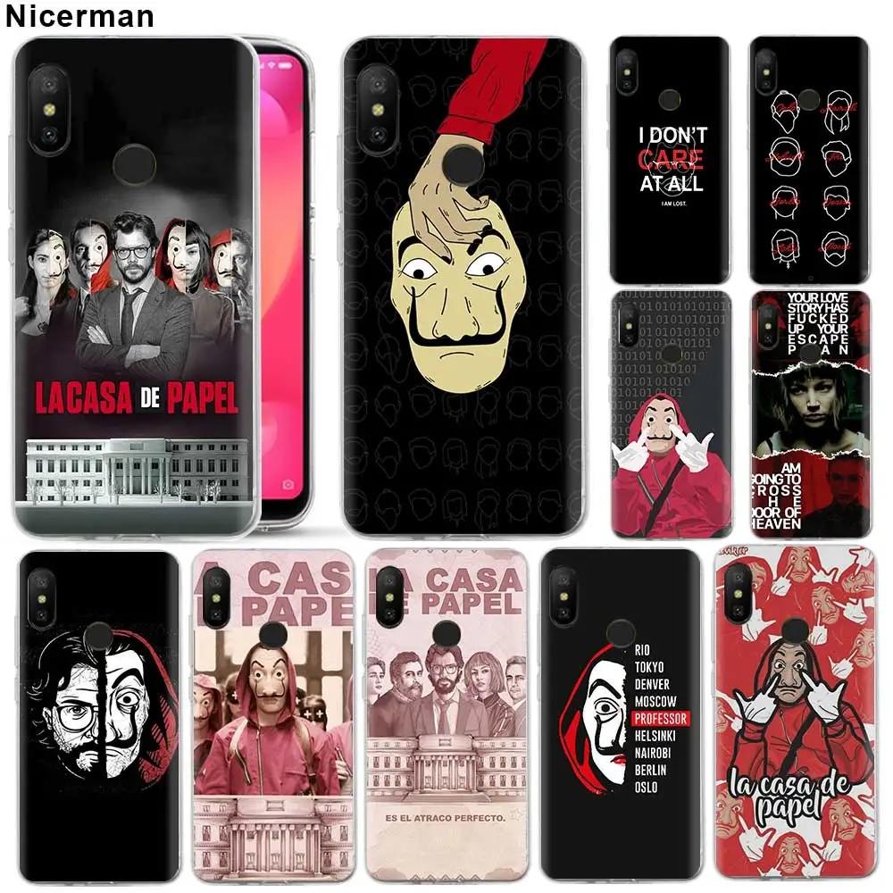 

Silicone Soft Case for Xiaomi Mi A1 A2 Lite 6X 5X Redmi Pocophone F1 Note 6 7 Coque Movie La Casa De Papel TPU Clear Cover