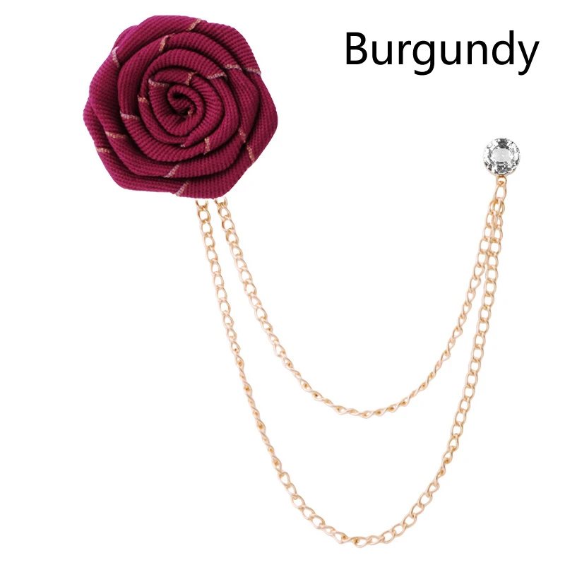 Розы цветок цепи костюм корсаж для смокинга нагрудные палочки брошь человек ручной работы ткань булавки Свадебные бутоньерки вечерние для мужчин подарок - Окраска металла: Burgundy