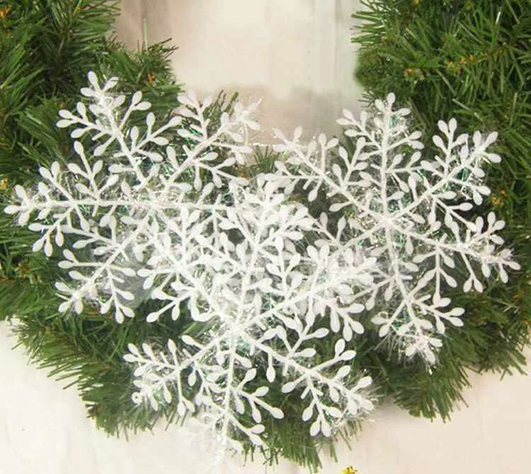 120 шт/партия белый пластиковый рождественский снежинка листовой орнамент веселая Рождественская елка украшение дома с сияющими смешанными 4 размера