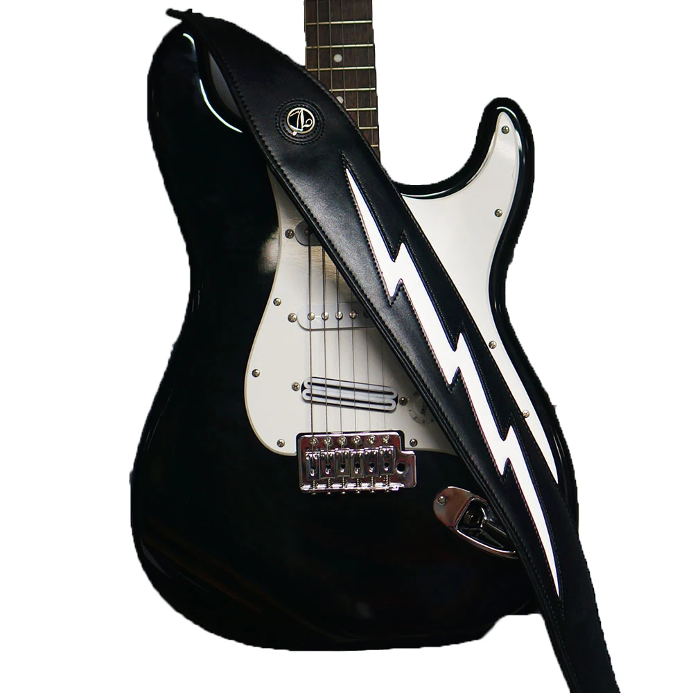 De cuero genuino acolchado ajustable correa de Guitarra negro o blanco fresco rayo correa para Guitarra acústica Bass Guitarra