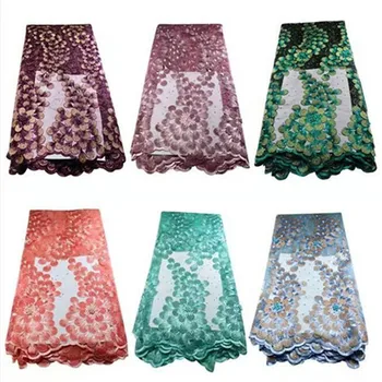 

New African Lace Fabric,2019 pink Embroidered Nigerian Laces Fabric,beads High Quality French Tulle Lace Fabric For Wedding Lace
