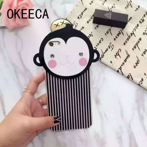 OKEECA Мультфильм Черный Полосатый Обезьяна Ремешок Case Silicone Все включено Телефон