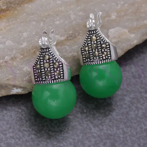 

whosale Elegant tibet silver round bead Natural jade earrings