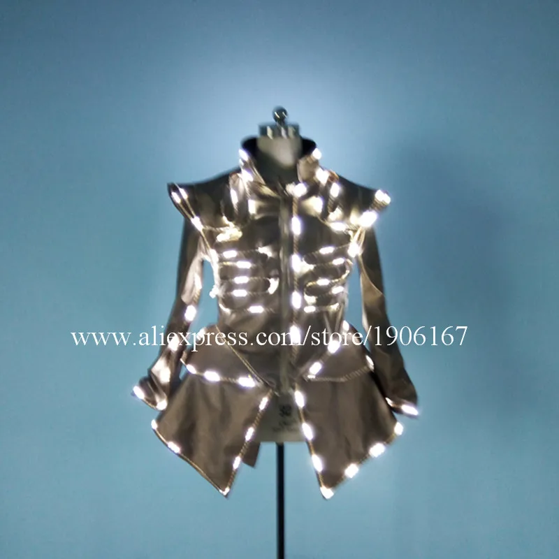 Hot Sale 5 Pcs LED Luminous Women Costume Bar KTV Nightclub Waiter's Clothes Growing Light Up DS DJ Party Waiter Uniforms Suit05