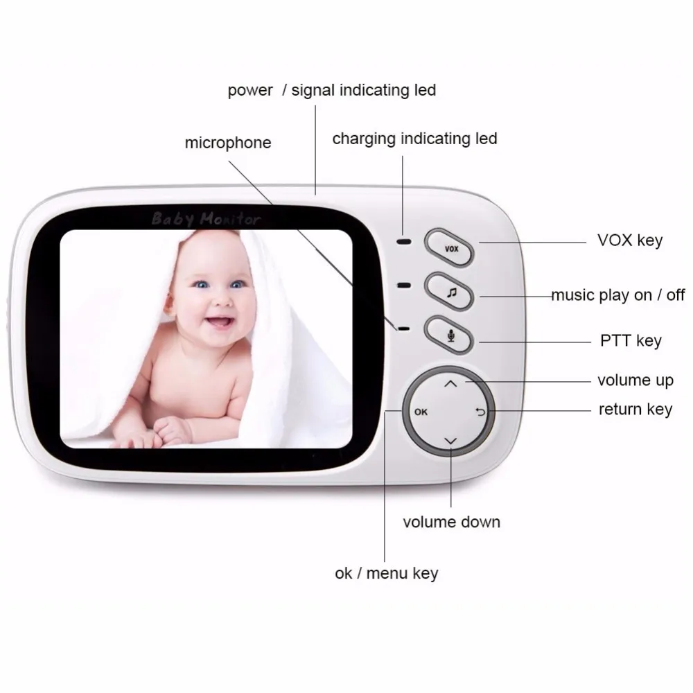 3.2 inch baba electronics digital baby monitor fetal camera with night vision Lullabies Temperature monitor 2 way Talk