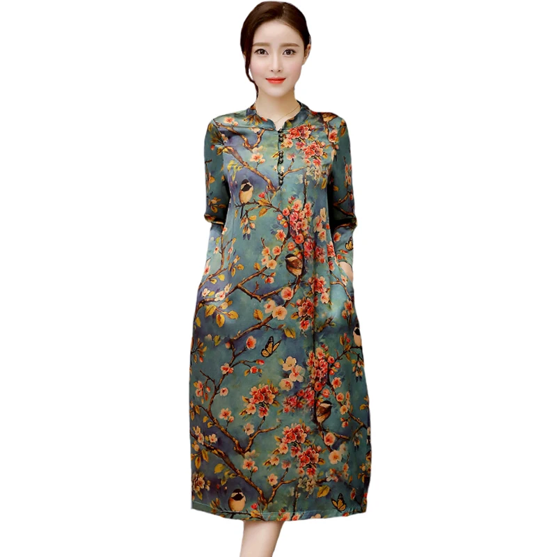 Womens spring Dress rayon Silk Plus Size Dresses Long Women Summer
