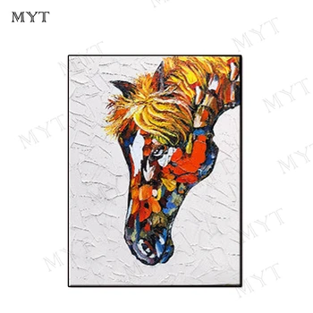 

Free shipping Hand Painted Wall art Picture Abstract Indian color horse head Oil Painting on Canvas for Living room Home Decor
