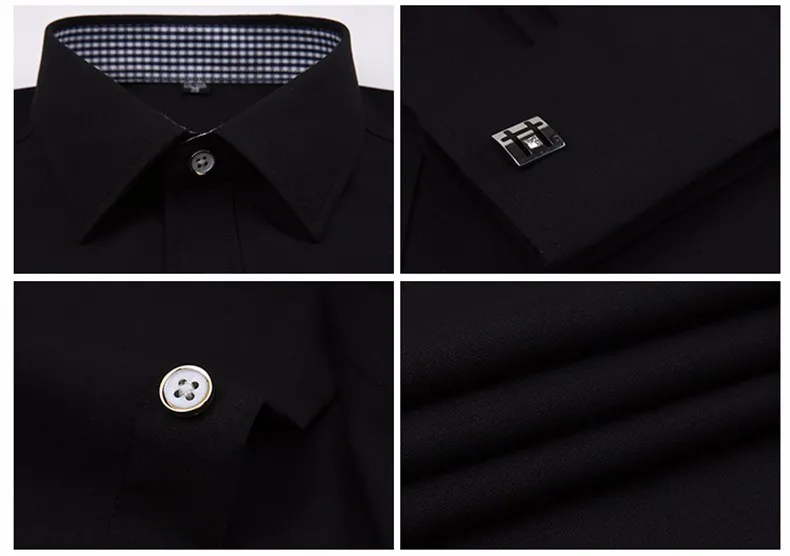 Для мужчин, Цвет французские манжеты рубашки(запонки в комплекте) long Sleeve Classic-fit квадратный воротник внутренняя Рубашки в клетку