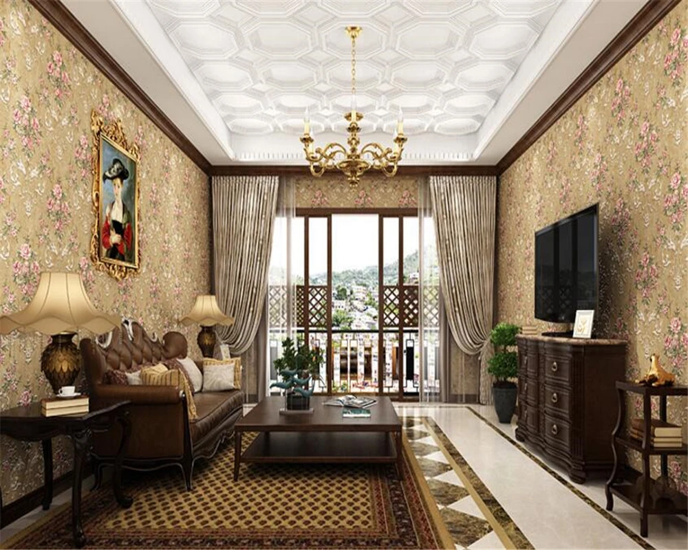 beibehang American Pastoral ancient big flower fine press nonwoven fabric 3d wallpaper bedroom living room TV background behang beibehang American Pastoral ancient big flower fine press nonwoven fabric 3d wallpaper bedroom living room TV background behang