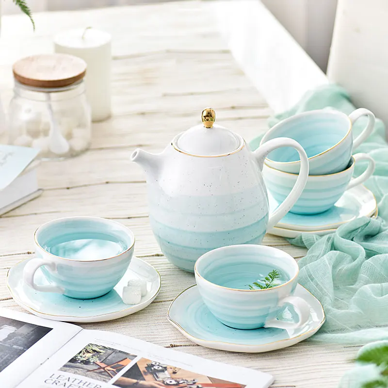 

9 pcs geometry ceramic bone china Coffee Tea Sets 1 teapot 4 cups 4 saucers Home gift