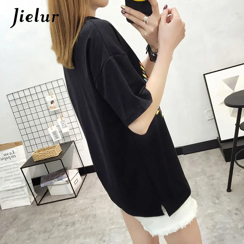 Jielur 5 цветов мультфильм Ежик печатных футболки для женщин Корейский шик короткий