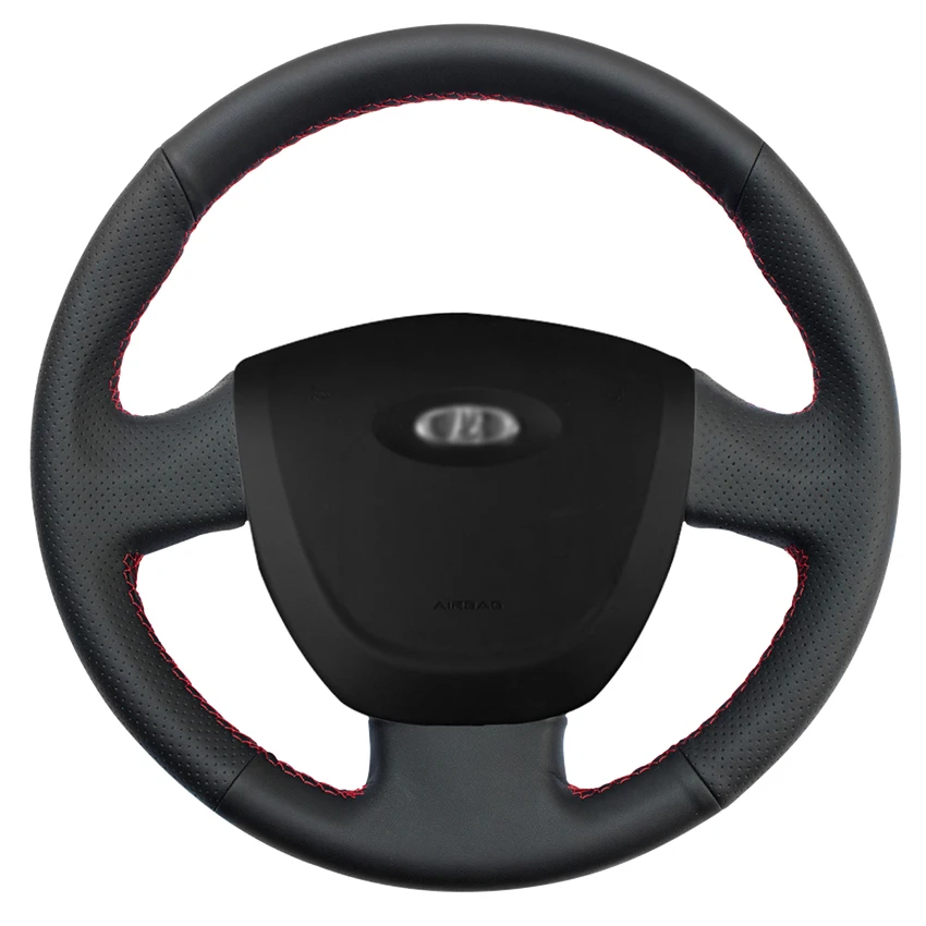 

Hand-stitched Black Genuine Leather Anti-slip Car Steering Wheel Cover for Lada Granta 2011 2012 2013 2014 2015 2016