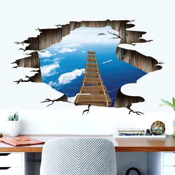 

Pretty 3D vivid Sky drawbridge floor wall sticker DIY Kids Bedroom Decor Supplies DIY Home Party Decor Wall Sticker Art Supplies