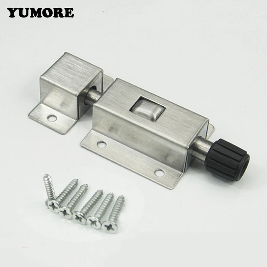 

YUMORE 2Pcs Square Automatic Door Bolts Black Silver Tone Spring Loaded Door Security Latch Lock Barrel Bolt Stainless Steel