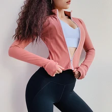 Спортивная куртка, сексуальное короткое пальто для тренировок, Женский облегающий кардиган с воротником-стойкой и длинным рукавом, тонкая одежда для йоги, бега, фитнеса