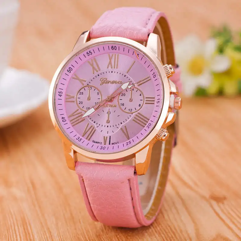 

Women's Watches Fashion Geneva Brand Roman Numerals Faux Leather Analog Quartz Wrist Watch Women Female hours clock Colorful New