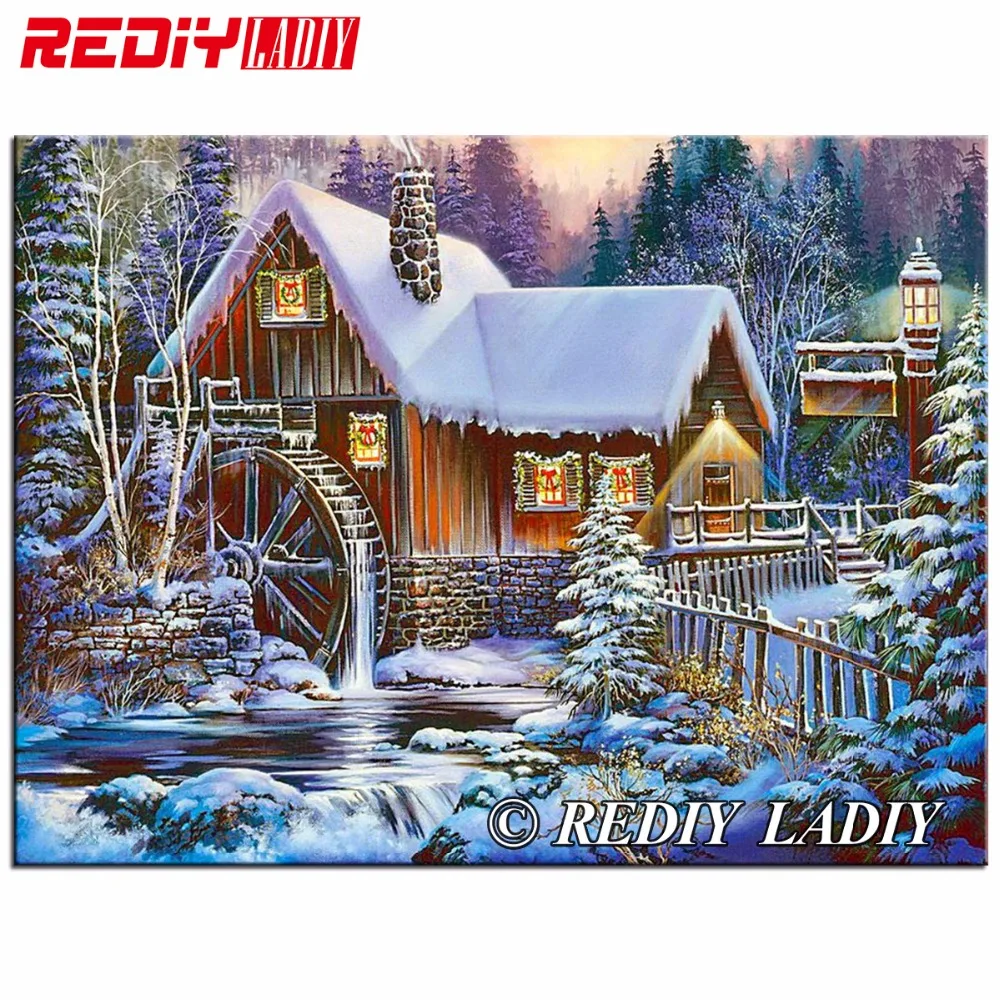 

Diamond Embroidery Landscape Diamond Cross Stitch Crystal Round Diamond Sets Unfinished Decorative Diy Diamond Painting Old Mill