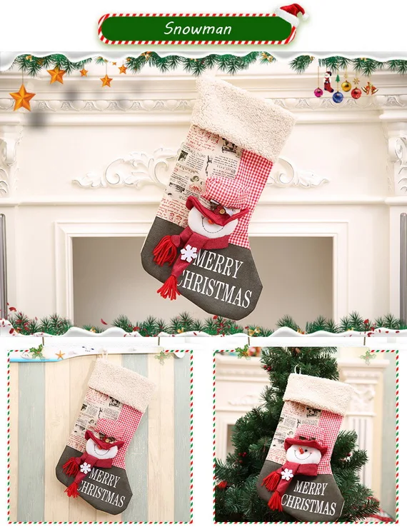 Рождественские чулки большого размера, классические подарочные сумки Санта-Клауса, рождественские украшения, снеговик, лось, рождественские сапоги - Цвет: 4
