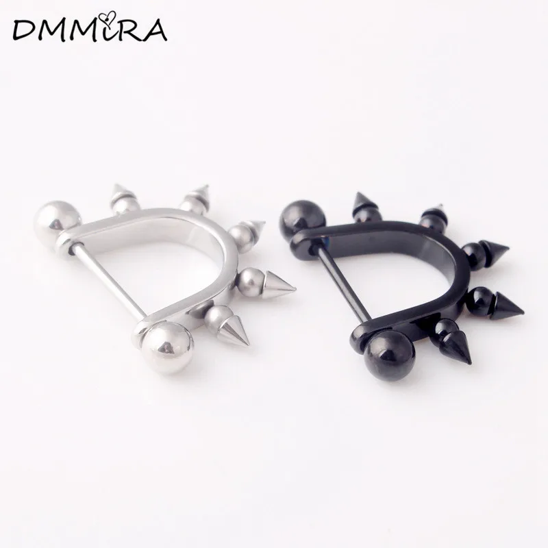 

Fashion Women Punk Geometric Hoop Spike Ball Silver Black Titanium Steel Nipple Ring Shield Bolt Earrings Jewelry