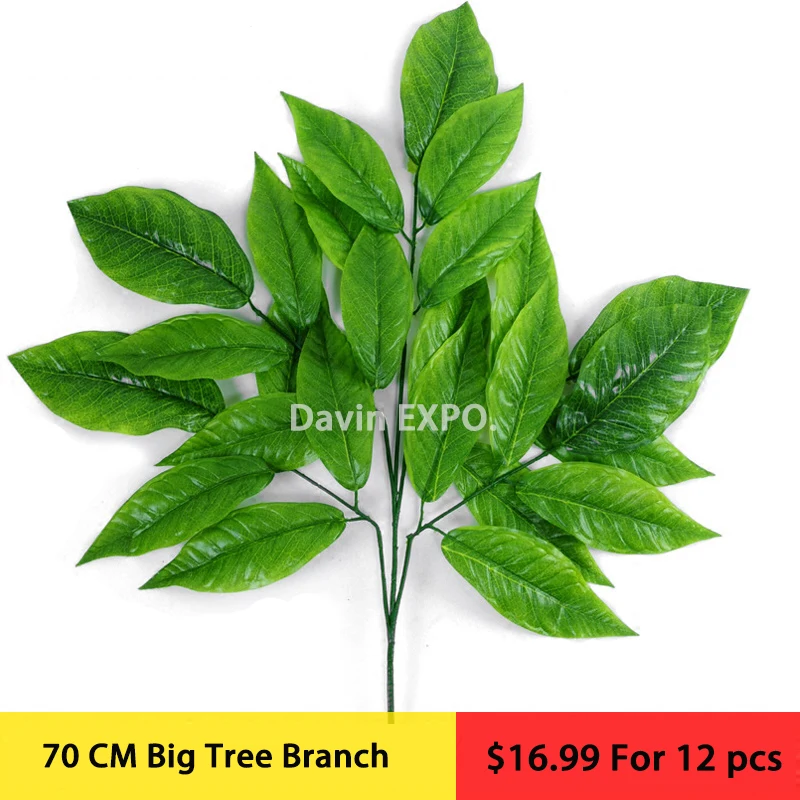 12Pcs Artificial Silk Leaves Plants Pretty Fake Lifelike 70CM Big Tree