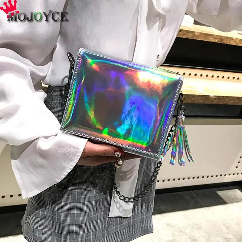 2019 New Hologram Laser Messenger Chain Bag Women Tassels Shoulder Crossbody Handbag Fashion Trend Wild Package Small Square Sac 2019 New Hologram Laser Messenger Chain Bag Women Tassels Shoulder Crossbody Handbag Fashion Trend Wild Package Small Square Sac