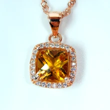 2 карата большой натуральный цитриновый кулон 925 серебристый кулон принцесса огранка для женщин Кристалл желтый квадратный кулон ювелирные изделия