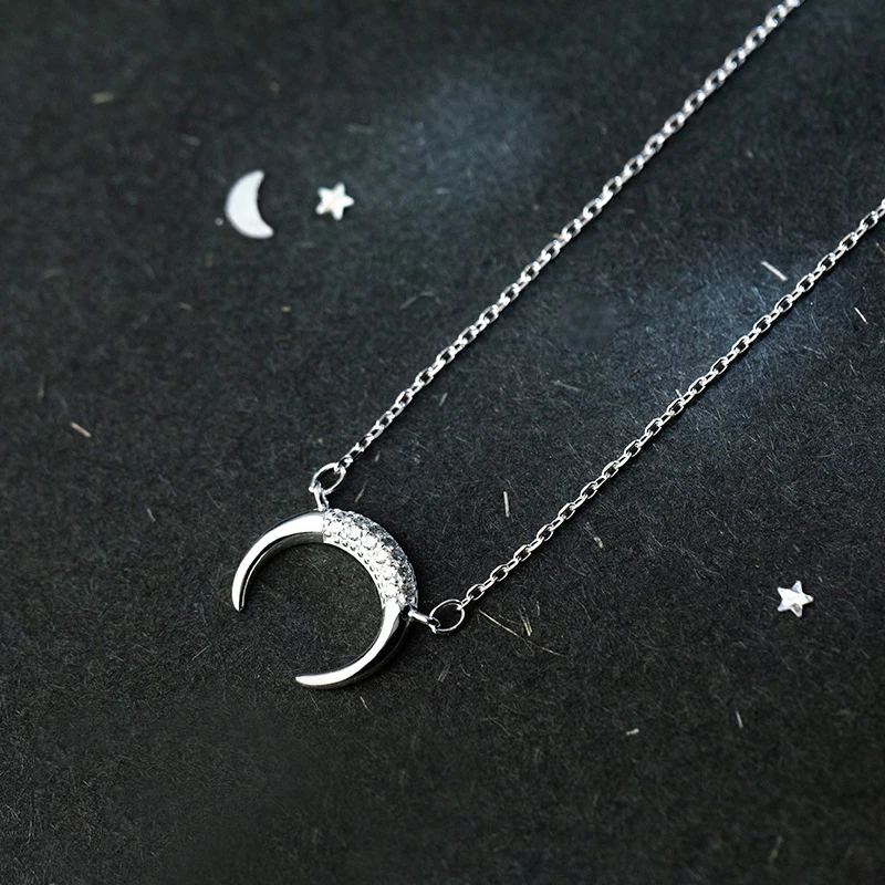 

MloveAcc Authentic 925 Sterling Silver Moon Pendant Necklaces with Austrian Crystal for Women Genuine Silver Jewelry Gift