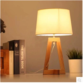 

JW_Modern Minimalist Vintage Table Lamps Wood Lamp Reading Fabric Shape Table Lights for Living Room Bedside Study Room Coffee