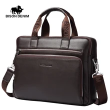 Bison denim aus echtem leder aktentaschen 14”laptop taschen männer aktentasche business handtasche weiche rindlederbeutel männer für geschenk