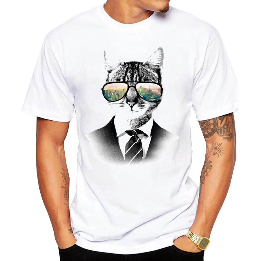 Новые поступления модные NYC Cat Дизайн Для мужчин футболка мальчиков Hipster panka Smart cat