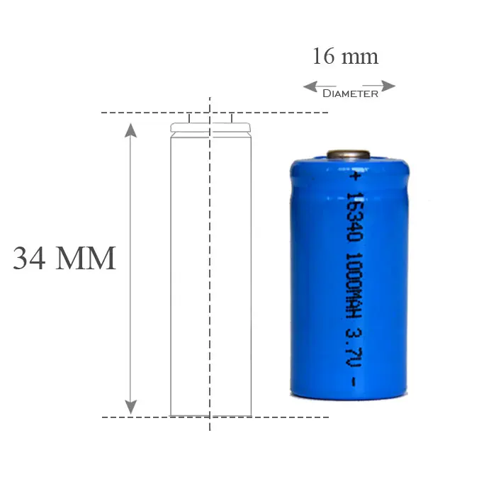 Нейтральный 100 шт Синий CR 123A 16340 3 7 V перезаряжаемый 1000mAh литий ионный