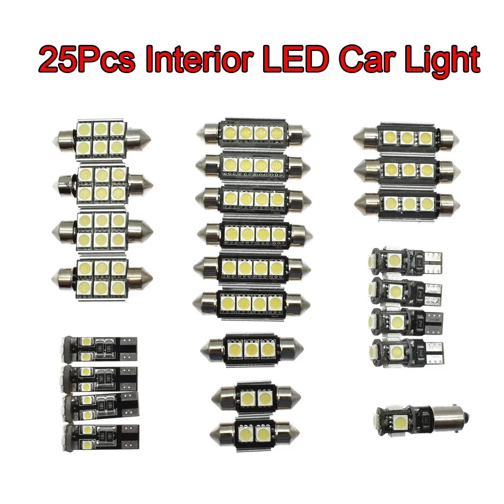 

25Pcs Car White Interior LED Light Makeup Mirror Reading Light Kit For BMW 5 Series E39 525i Wagon Touring 99-03