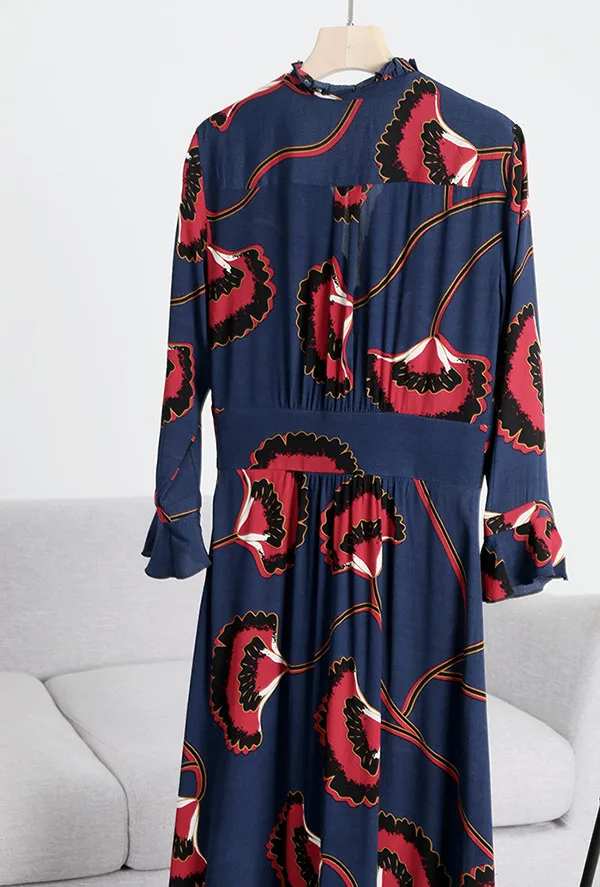 Женское платье вискоза с v-образным вырезом Миди Платье асимметричное платье с воланом