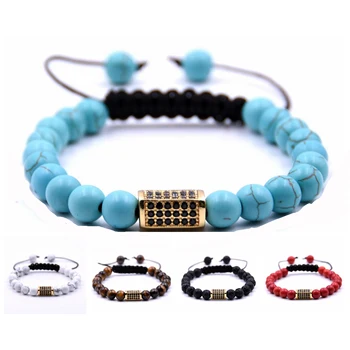 

5PCS/LOT 2018 New Trendy Pave CZ Cube Alloy Charm Bracelets Elasticity Adjust Size Men Natural Stone Beads For Women Men Jewelry