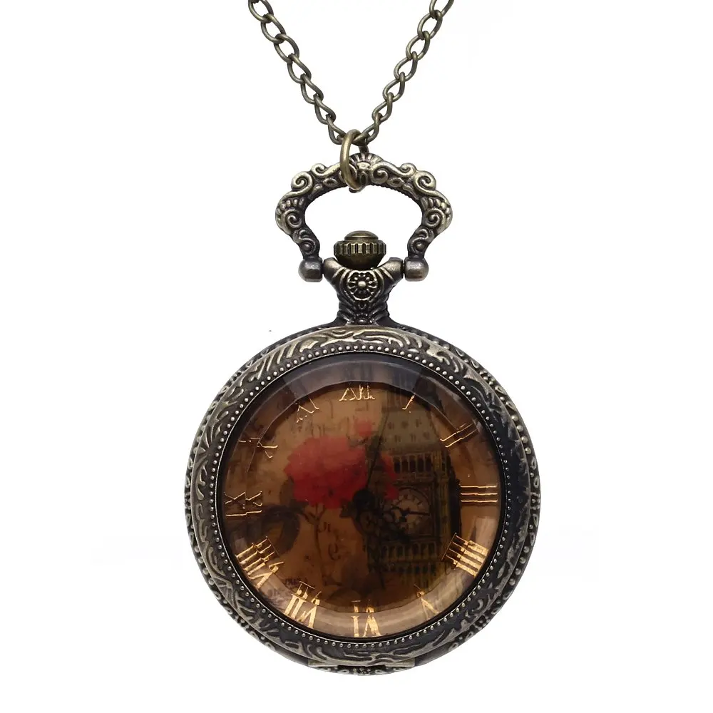 Ycys-кварц бронзовый сплав Цепочки и ожерелья карманные часы с росписью цветы колокольня