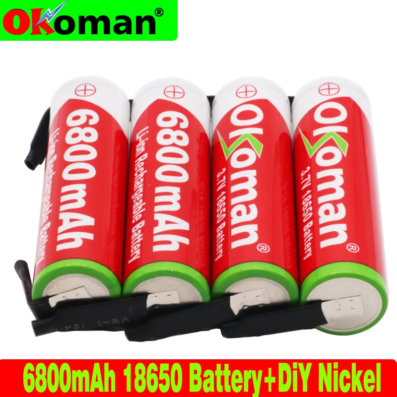 New large capacity 18650 3.7V 6800mAh rechargeable lithium battery for flashlight power tool + DIY nickel | Электроника