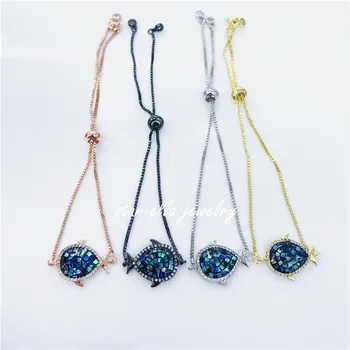 

10pcs/lot Stunning Bracelet Micro Pave CZ Abalone Shell Fish Adjustable Link Bracelet Pulsera Jewelry