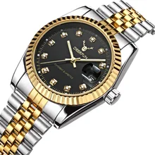 Luxury Gold Watch Men GMT Rotatable Bezel Sapphire Glass Stainless steel Band Sport waterproof Quartz Wristwatches reloj relogio