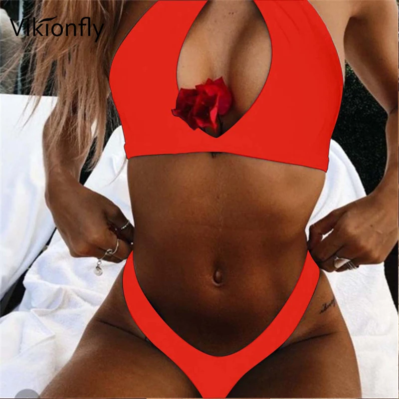 

Vikionfly Sexy Halter Brazilian Bikini 2019 Women's String Micro Bikini Set Padded Neon Swimsuit Push Up Swimwear Swimming Suit