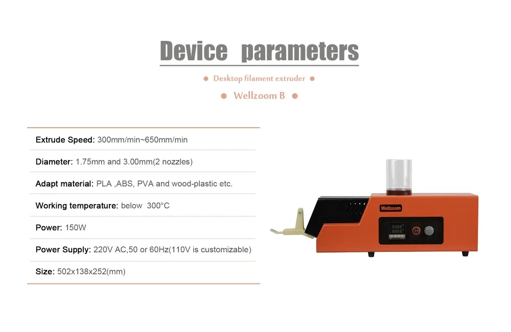 Wellzoom B desktop filament extruder 1.75mm& 3mm auto winder