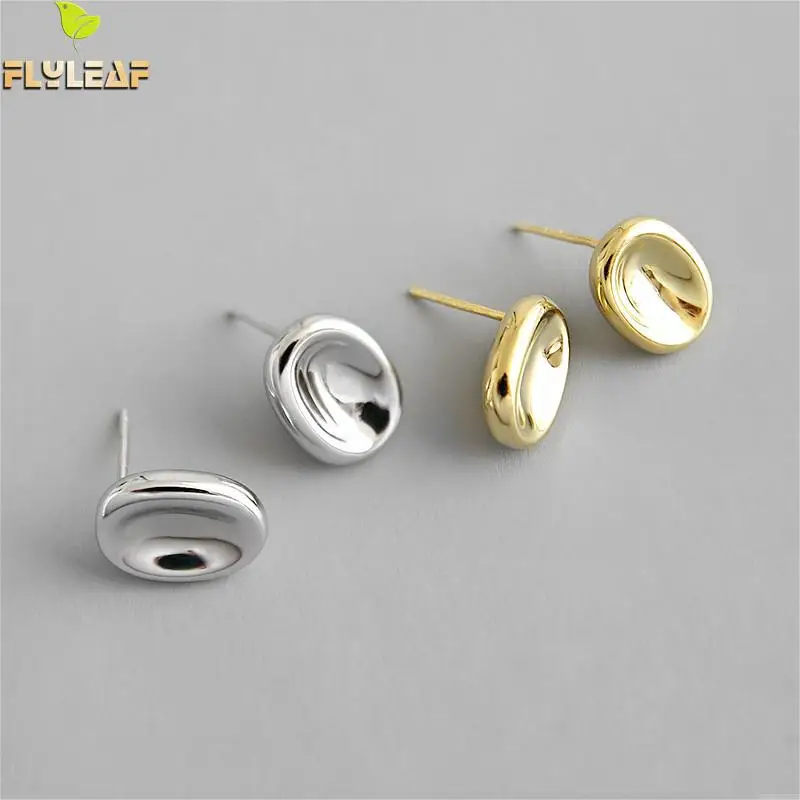 

Flyleaf Ins Style Geometric Round Gold 925 Sterling Silver Stud Earrings For Women High Quality Girl Fine Earings Fashion Jewel