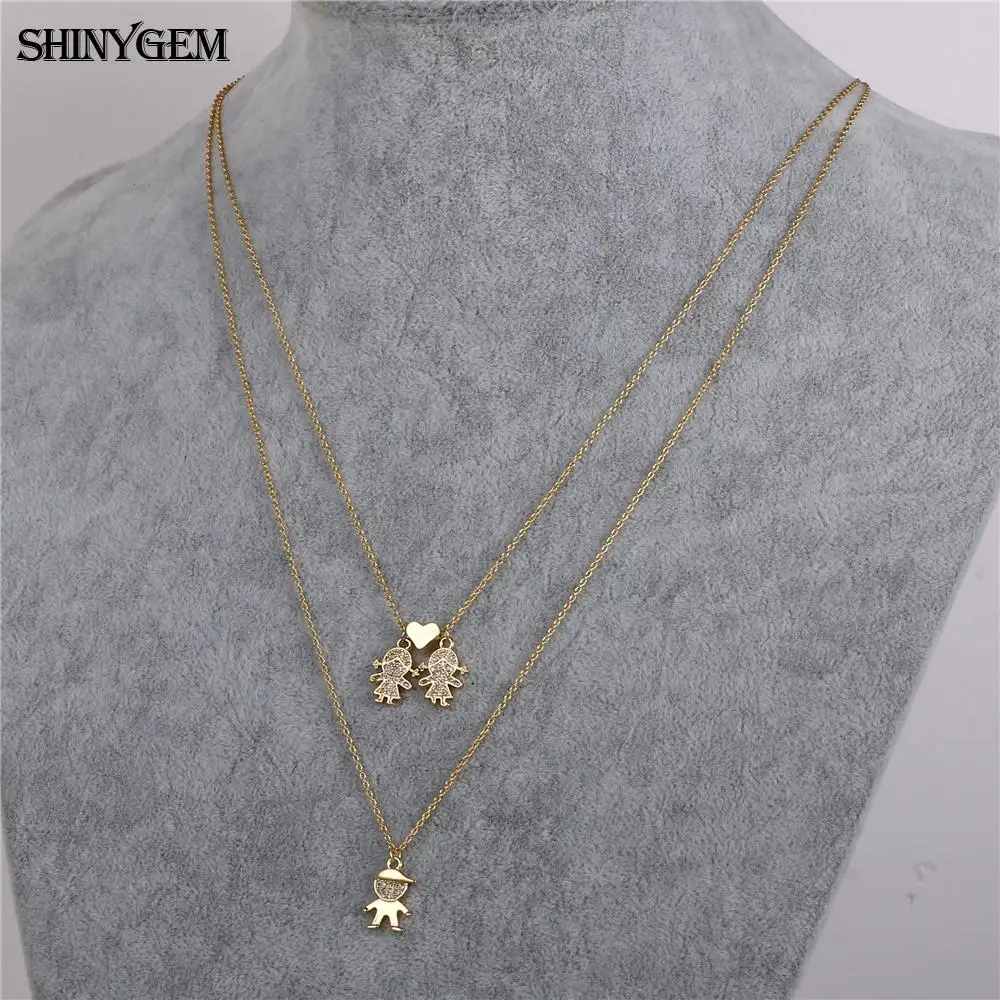 ShinyGem ожерелье для влюбленных пар милое длинное ожерелье с сердечком для мальчиков и девочек Двухслойное винтажное золотое ожерелье для женщин