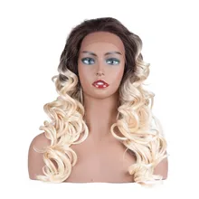 JINGFA синтетические парики спереди длинные 26 дюймов Омбре 613 волнистые парики с коричневые корни волнистые, устойчивые к нагреву волокна волос