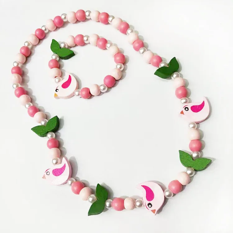 Charming Cartoon Animal and Flower Jewelry Set for Kids - Adorable Sweater Necklace and Bracelet Gift