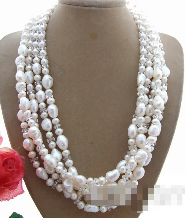 

FREE SHIPPING>>>@ NEW HOT1323 5Strds White Pearl&Crystal Necklace