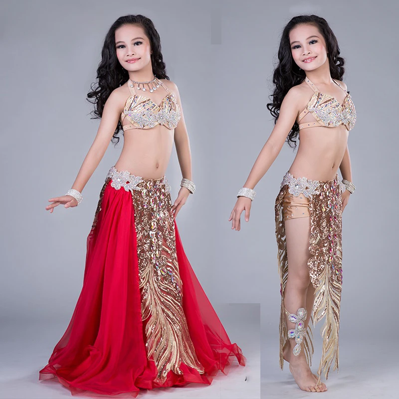 

Child Belly Dance Costume Tops+Skirt 2 Pieces/ Set Girls Indian Dancing Stage Performance Suit For Kids Belly Dance Wear DN5032