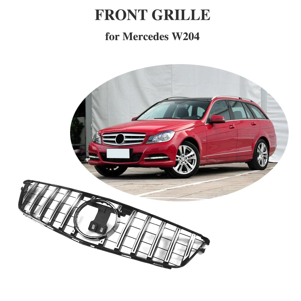 Racing Grille for Mercedes W204 GT Grille ABS material Black Silver Color Bumper Grill For Benz
