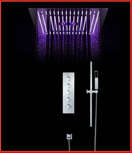 Душем потолок дождевой Душ Светодиодный свет авто-изменение 360*500mm водопад Насадки для душа удаленного Управление Цвета большой 4 светодиодный