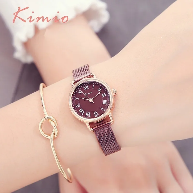 

KIMIO Retro Women Watches Steel Milan Nice Weave Watch Strap Roman Numerals Scale Ladies Watches Top Brand Luxury Quartz Watch