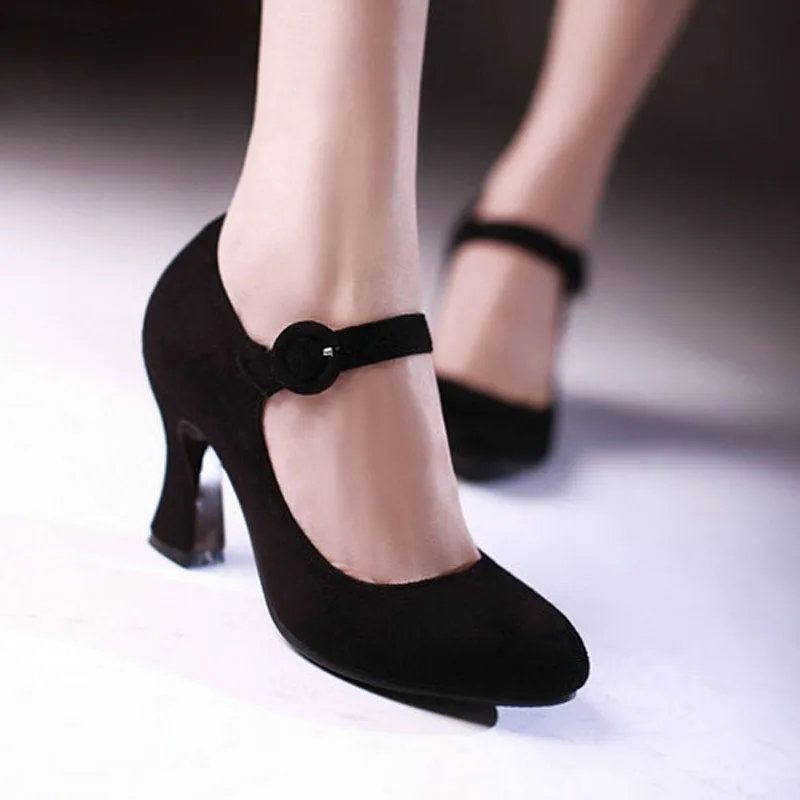 

factory new arrived mary janes flock pumps women buckle strap 5 colors fashion high heels large size shoes T1XLLD-CP5088